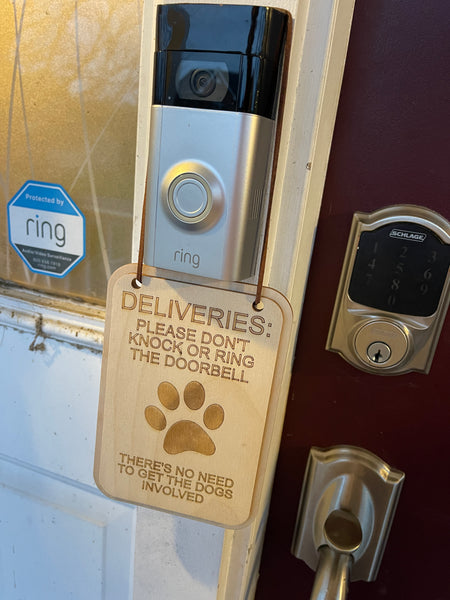 Please don't ring doorbell sign -- dogs Ring Doorbell UPS Amazon FedEx